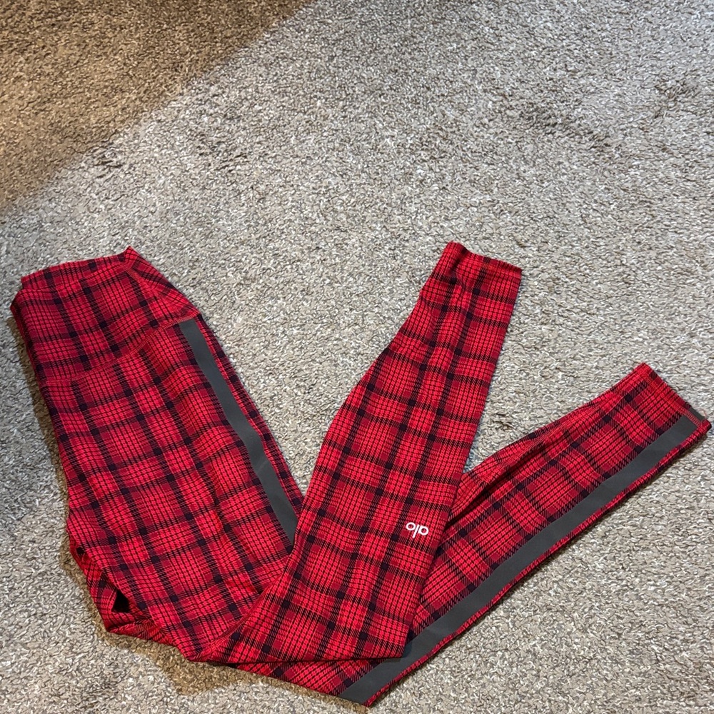 ALO Yoga Kids Red and Black Plaid Leggings